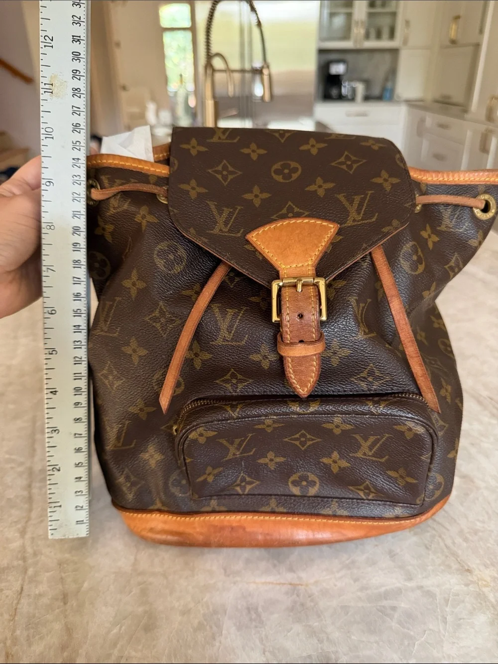Louis Vuitton Brown Monogram Canvas Backpack with Tan Leather Trim